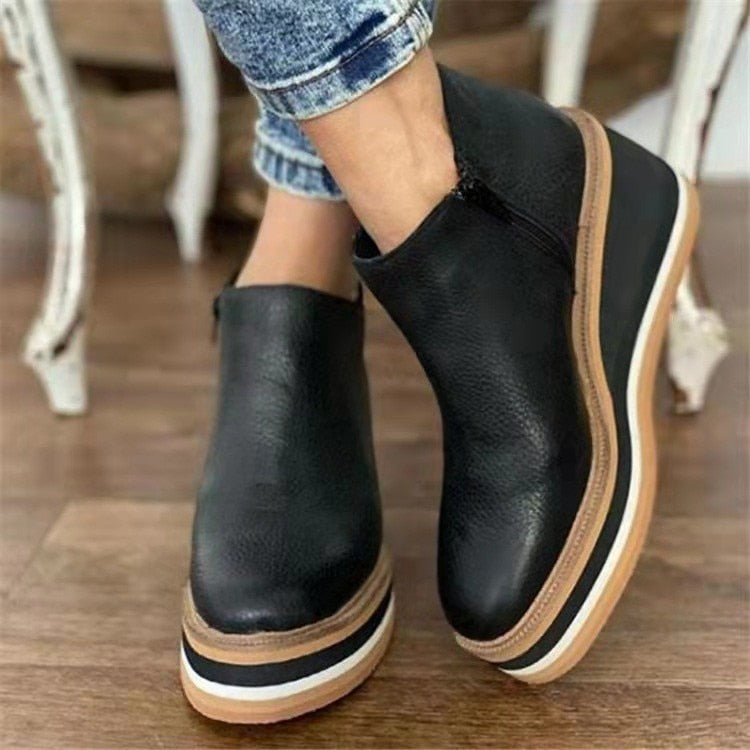 Shoes Women Platform  2022 Autumn Black Platform Boots Women Zipper Wedge Booties Size 43 Heeled Ankle Boots Botas De Mujer