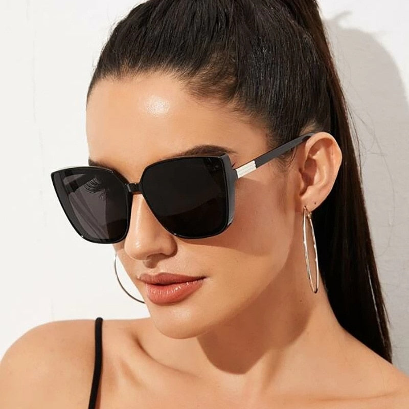 Cat Eye Fashion Sunglasses Woman Vintage Designer Black Glasses Sun Glasses Big Frame Cool Sexy Female