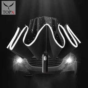 Windproof Reverse Automatic Umbrella Rain Women Men Car Large Business 3Folding Umbrellas 10 Ribs Reflective Stripe Paraguas