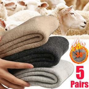 5Pairs Winter Warm Women Socks Wool Male Men Socks Super Thicker Solid Socks Merino Wool Socks Against Cold Snow Terry Socks