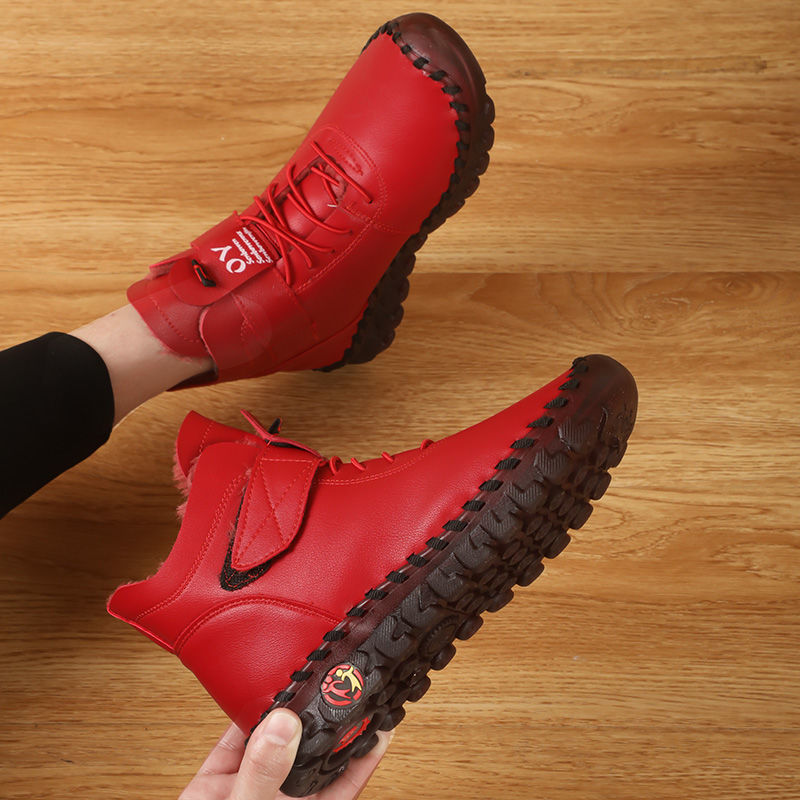 Plus Size 36-43 womans winter boots female oxford handmade sewing sneakers women punk red ankle boots with fur botas de mujer