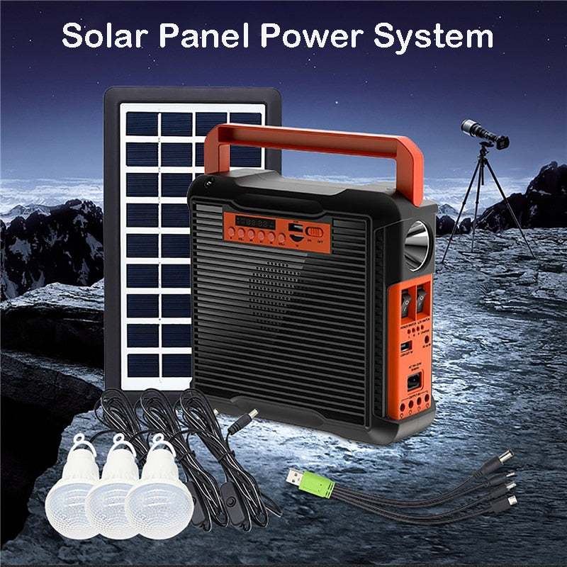 Solar Light Solar Power Panel Generator Kit Home System 3 LED Bulb Highlight Energy Saving Light Solar Lighting with FM Radio