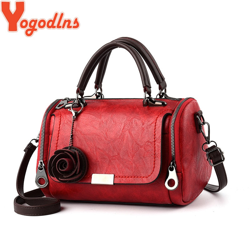 Yogodlns 2022 New flowers Pendant Handbag Women's fashion Boston bags single shoulder bag ladies crossbody bag PU messenger bag